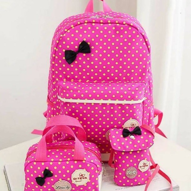 TAS RANSEL BERANAK SET 3IN1 MODEL PITA POLKA COCOK UNTUK SEKOLAH ANAK