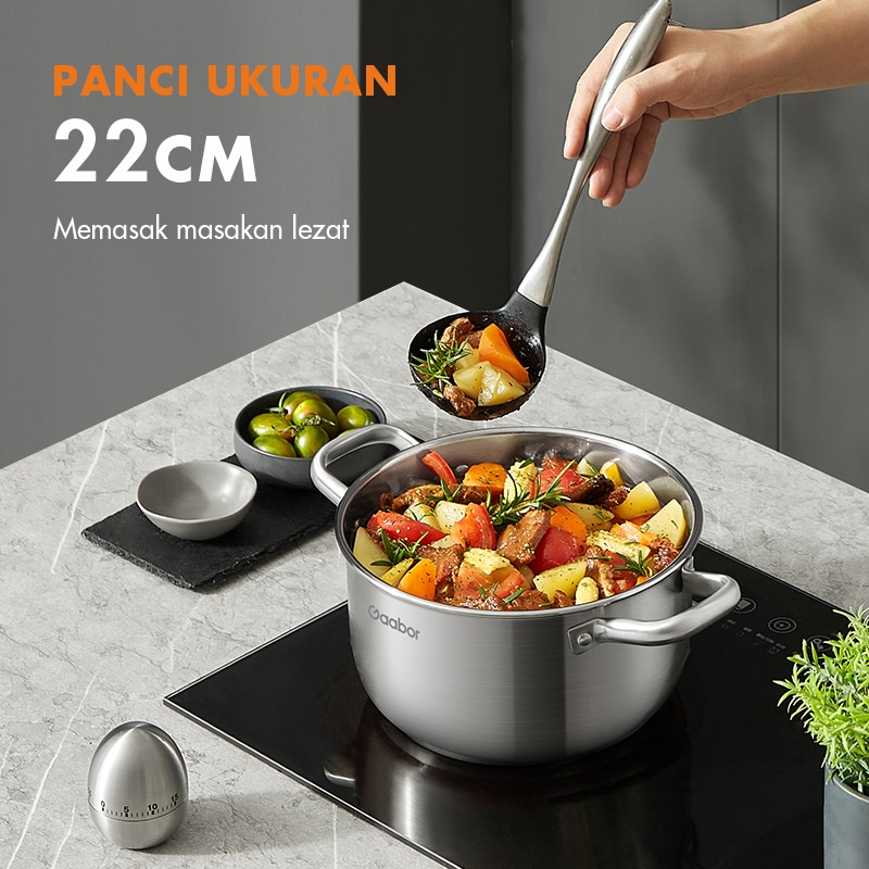 Gaabor Panci Set 3 Item Stainless Steel Panci Kukus Panci Sop Steamer Stock Pot / GS-S848A Panci Kompor Induksi