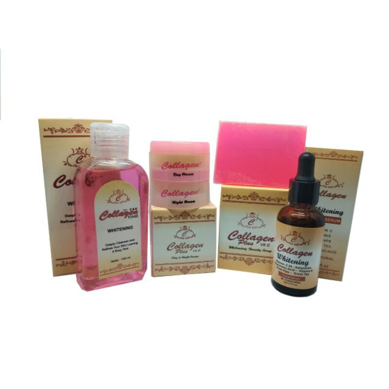 ( PER SET ) Paket Cream Collagen complit 5in1 (  CREAM SIANG+ MLAM  ,SABUN,toner, serum ) /