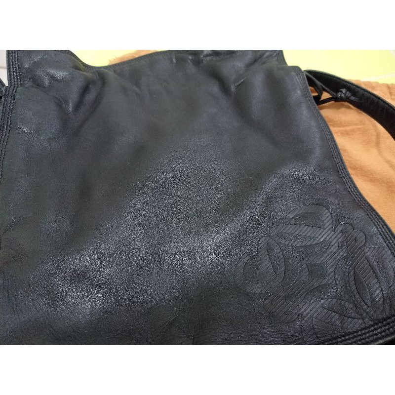 Authentic Loewe vintage Flamenco black drawstring bag in nappa leather, preloved tas LOEWE original