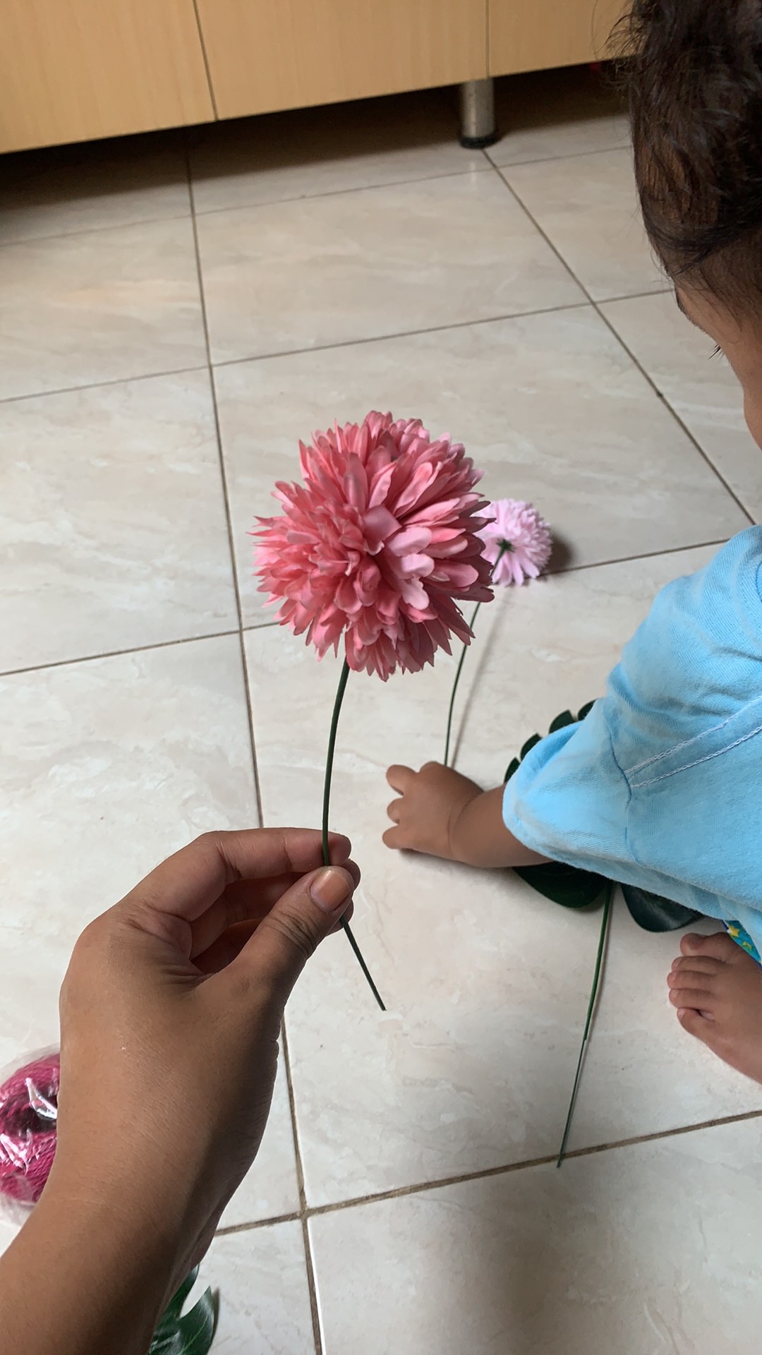 Bunga Dandelion Mawar Pom Pom Plastik Artificial Pompom Tangkai Palsu