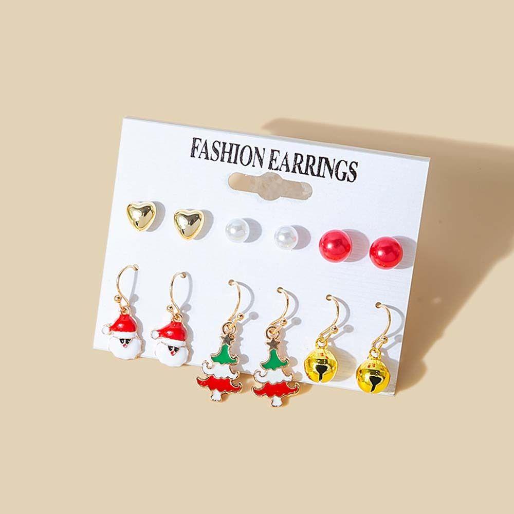 NEEDWAY Needway Anting Natal Xmas Pohon Lonceng Aksesoris Perhiasan Drop Earrings Mutiara Ear Studs