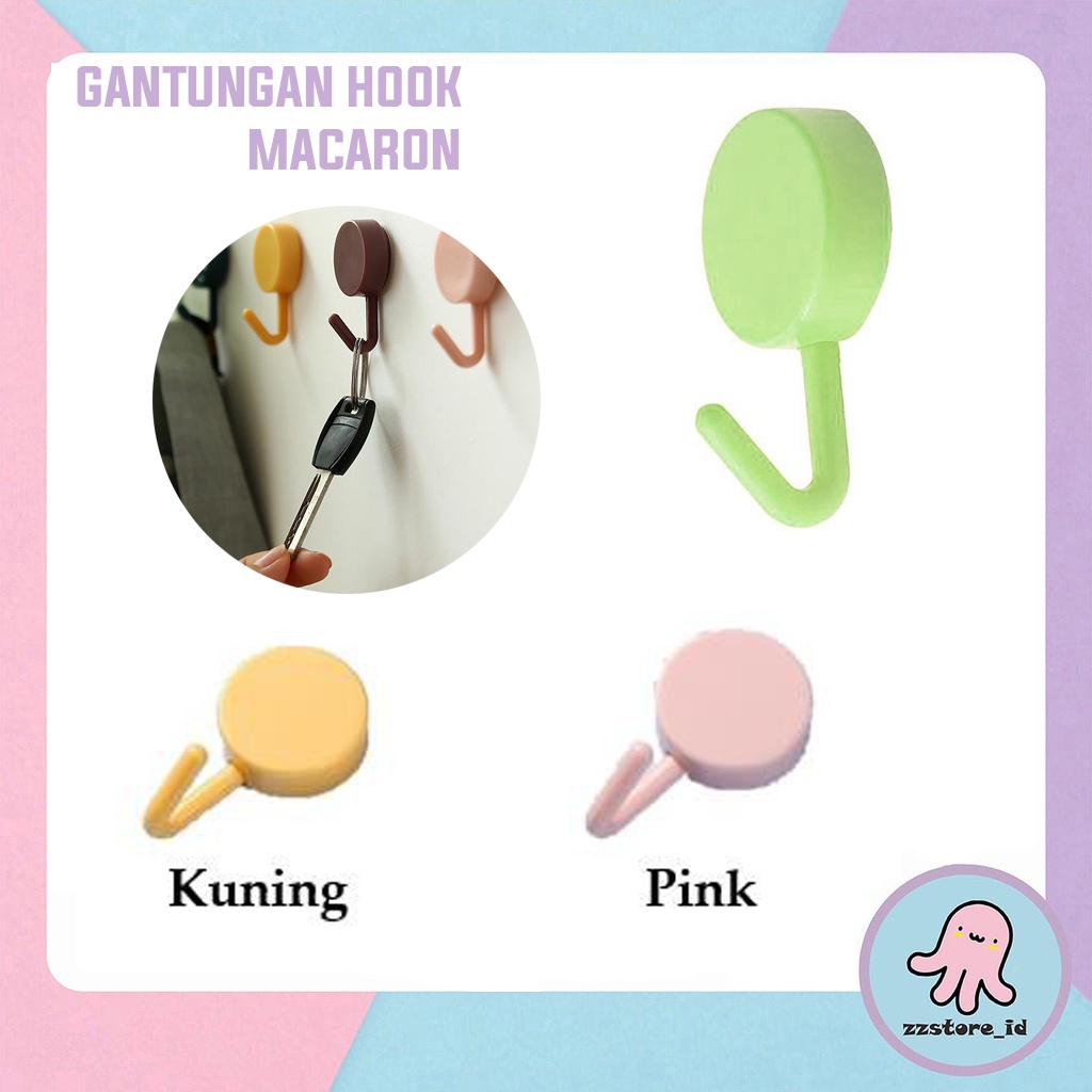 Gantungan Hook Macaron Bulat Tempel Dinding / Gantungan Bulat Multifungsi