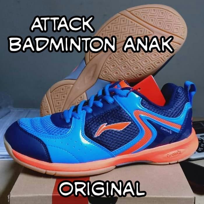 sepatu badminton anak lining attack biru original