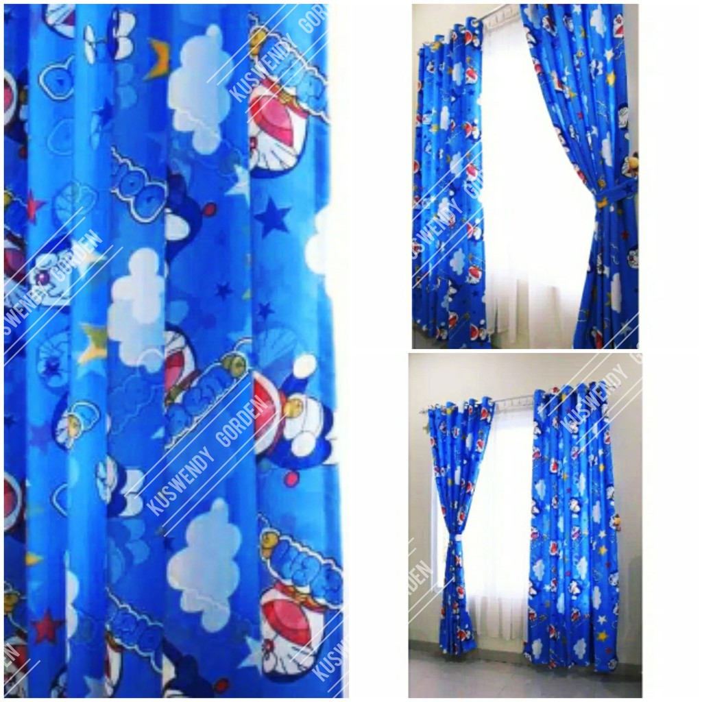 Gorden Blackout 100 x 250 cm Tinggi 2.50 meter HelloKitty &amp; Doraemon Hordeng Jendela Pintu