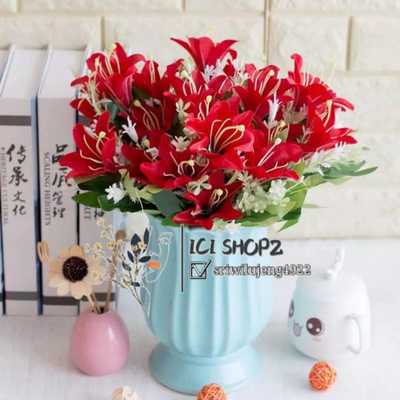 BUNGA LILY ARTIFICIAL / LILY BUNGA PLASTIL / LILY DEKORASI-3