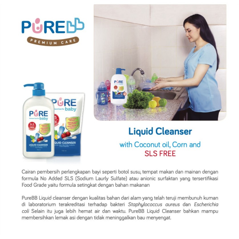 PureBB Liquid Cleanser 700ml BELI 2 GRATIS 1 Pure Baby Refill isi 3 Cairan Cuci Botol Bayi