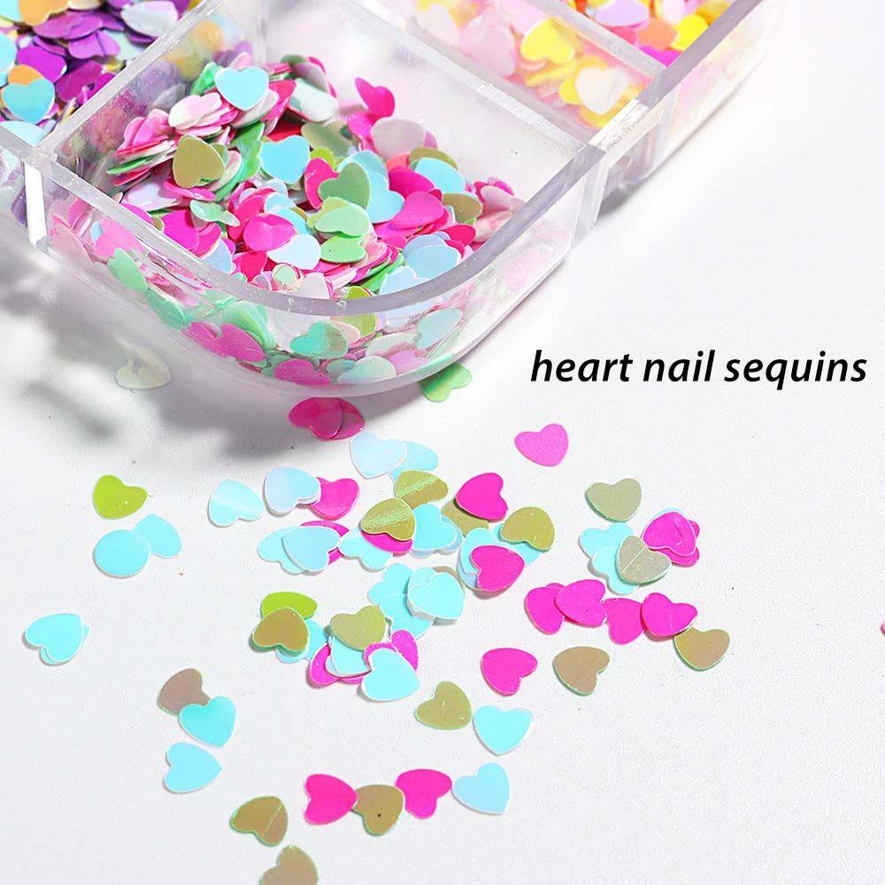 Agustina Nail Art Sequin Love Heart Colorful Nail Charms Manicure Aksesoris DIY Perhiasan Kuku Jantung Nail Art Sequin