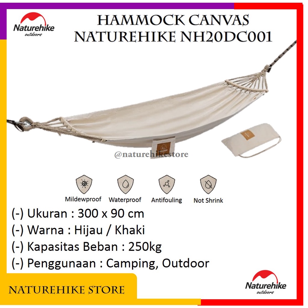 Hammock Tempat Tidur Gantung Ayunan Single 1 Orang Camping Canvas Outdoor Hiking Gunung Naturehike N