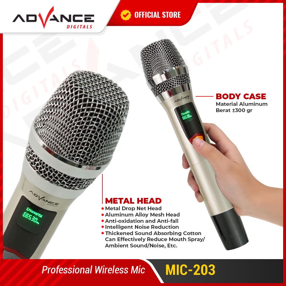 Advance Wireless Microphone MIC 203 Profesional 2 Mic Karoke Mic Speaker