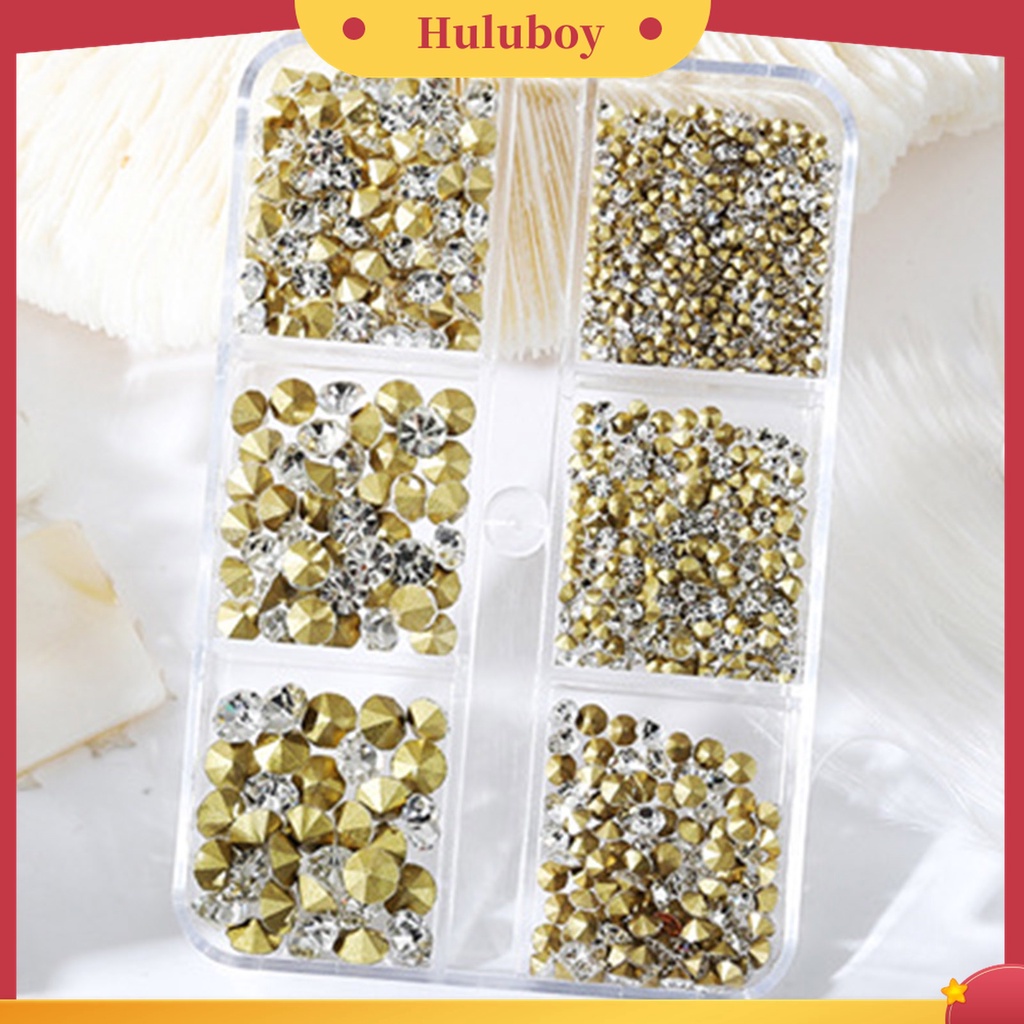 Huluboy Huluboy♡ 1 Kotak Batu Kaca Berlian Imitasi 3D Super Shiny Untuk Dekorasi Nail Art