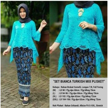 Setelan Kebaya Brukat Bianca Modern Rok Plisket