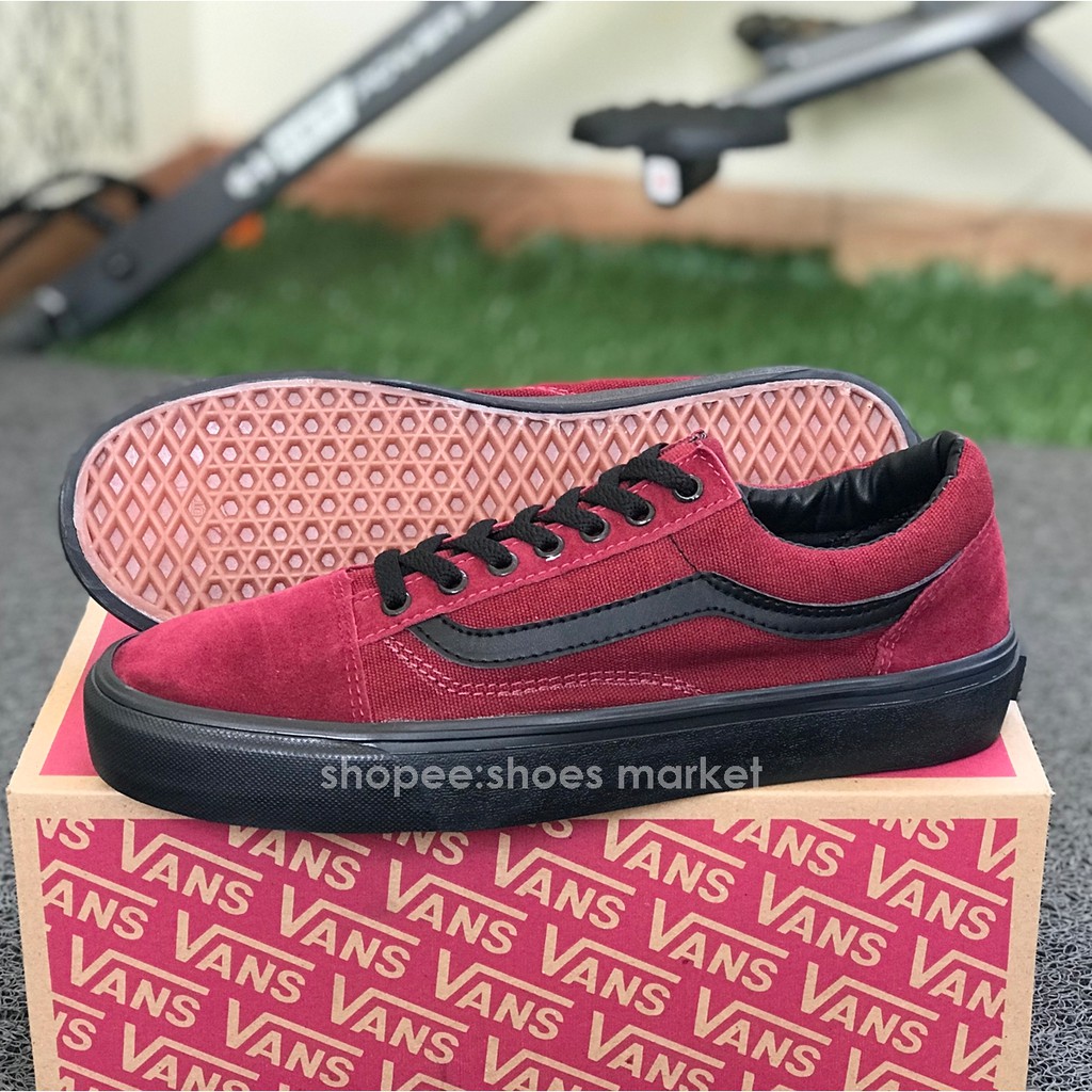 VANS OLDSKOOL MAROON BLACK SOL HITAM SNEAKERS PRIA