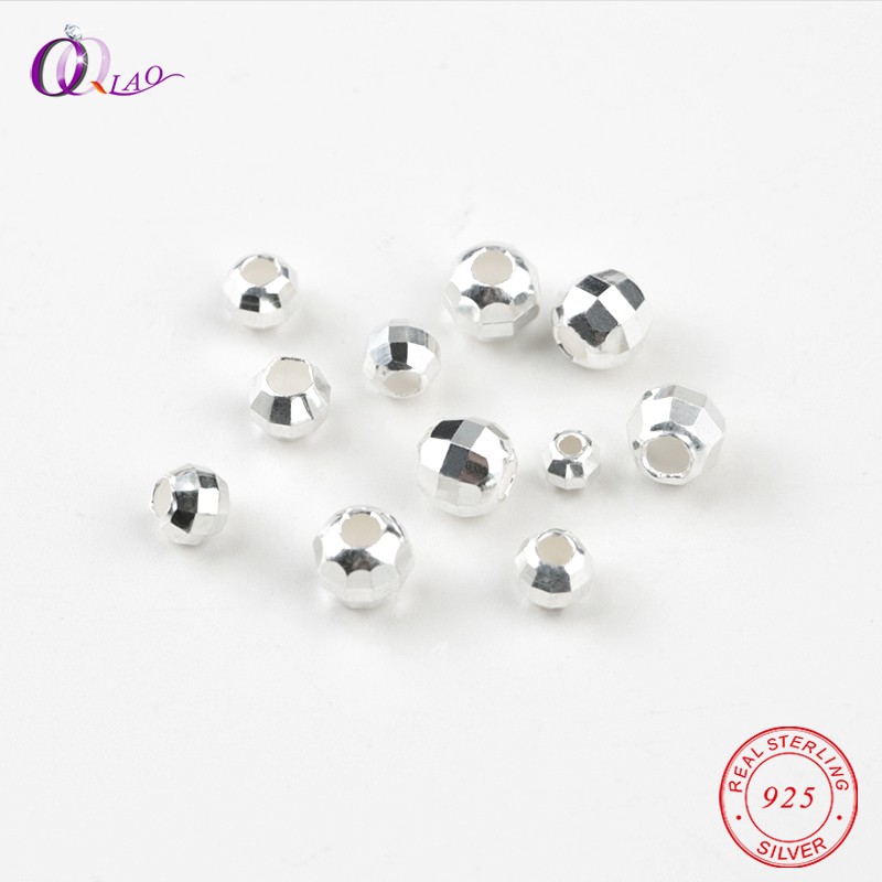 10 PCS faceted 925 sterling silver Beads Indah faceted Perak Longgar Spacer Beads fit Gelang Kalung DIY Membuat Perhiasan