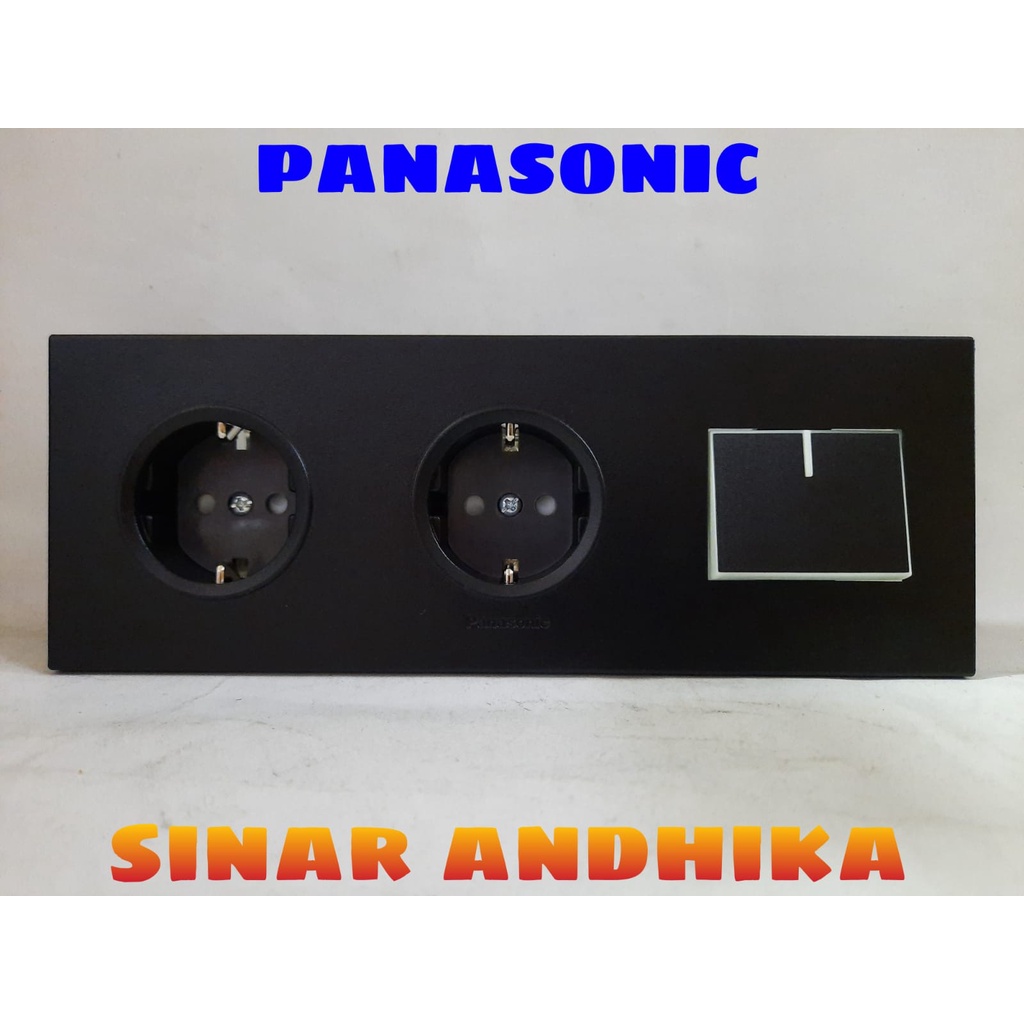 STOP KONTAK DOUBLE + SAKLAR ENGKEL LEBAR HITAM PANASONIC WESJP 11223B+WESJ 5941B