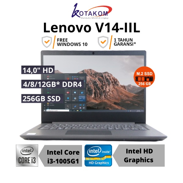 Laptop Murah Lenovo V14-IIL i3-1005G1 - Ram 12GB - 256GB SSD - Layar 14" - Iron Grey - Bonus Tas