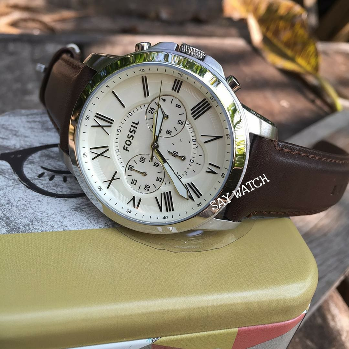 Jam Tangan Fossil Grant FS-4735 Brown White Original Warranty + TinBox