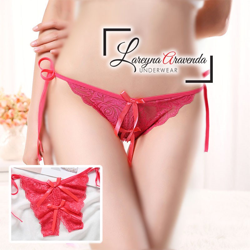 (COD) Sexy Open G String Wanita Tali Celana Dalam Transparan Thong Ukuran Besar CD020