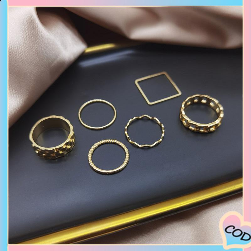 COD❤️ 4pcs / Set Cincin Jari Telunjuk Bentuk Geometris Gaya Retro Untuk Wanita-A.one