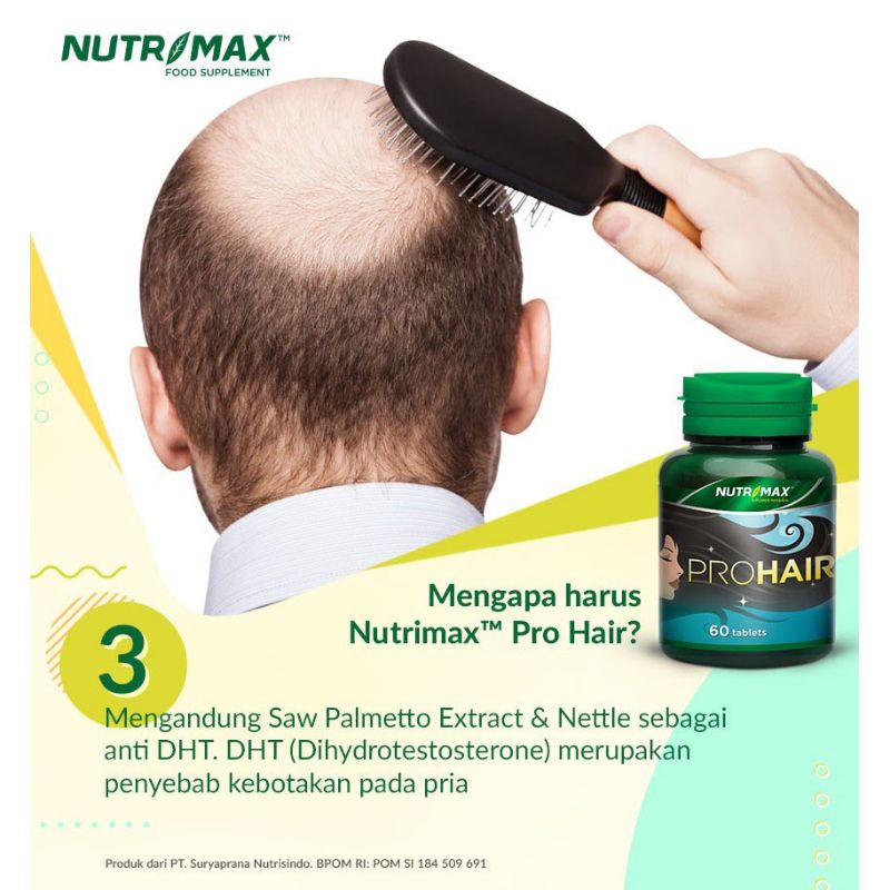 NUTRIMAX PROHAIR PRO HAIR SHINE VITAMIN OBAT RAMBUT RONTOK BOTAK TIPIS UBAN KETOMBE KUSAM 60 TABLET