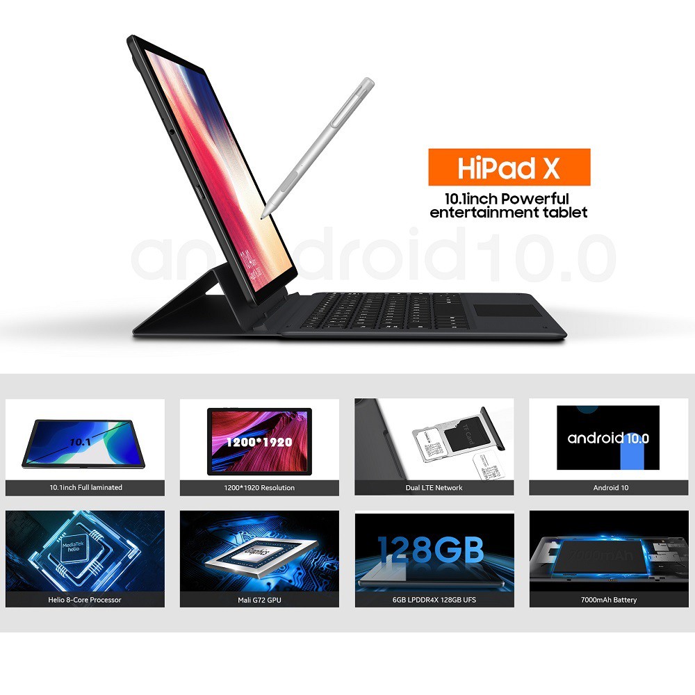 HiPad X 4G LTE Octacore Helio P70 FHD 10.1&quot; 6+128GB TabletPC Android 10 USB Type C