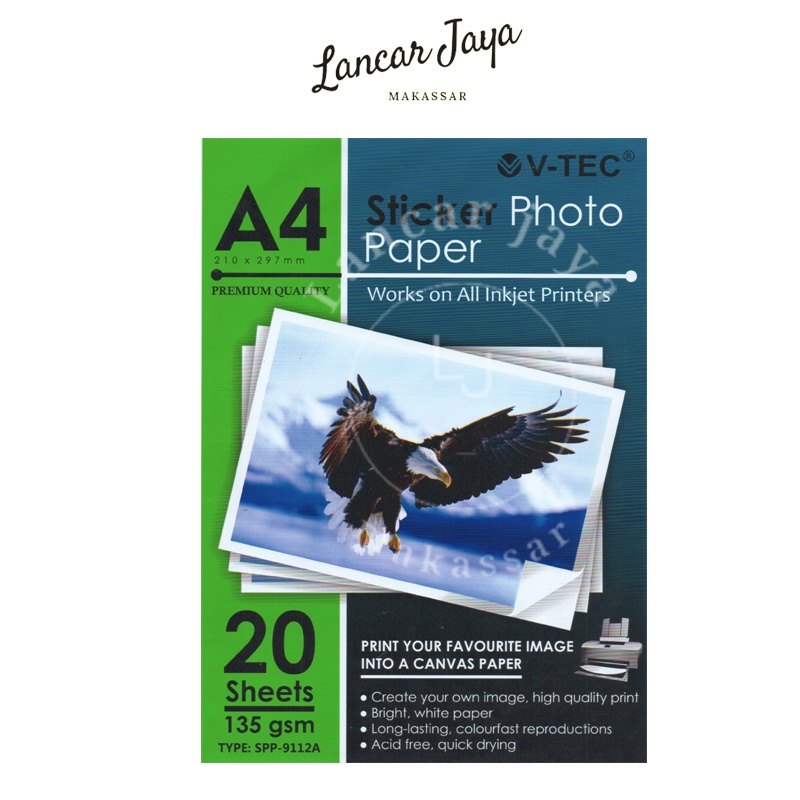 

Kertas Stiker Glossy Sticker Photo Paper V-TEC VTEC A4 135 Gsm 20's
