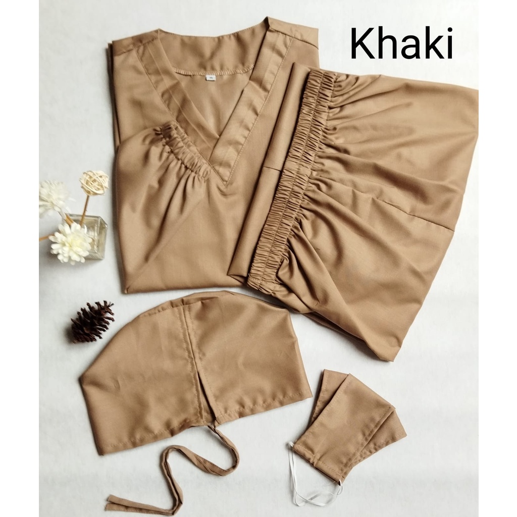 Baju OK OKA dokter jaga perawat petugas medis lengan PANJANG KARET ukuran S M L XL XXL-Khaki