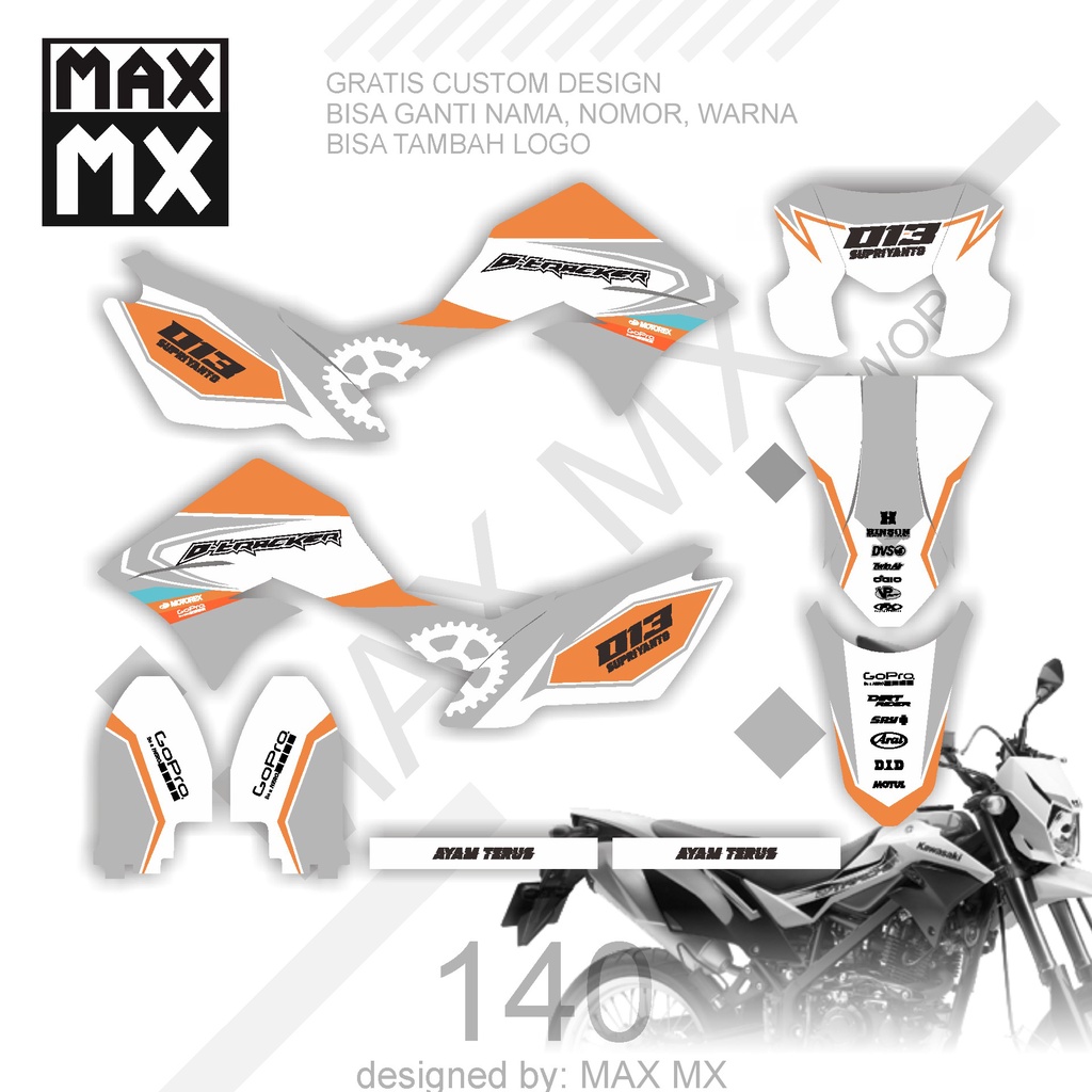 DECAL STIKER MOTOR D,TRACKER MOTIF ABU ORANGE GEAR
