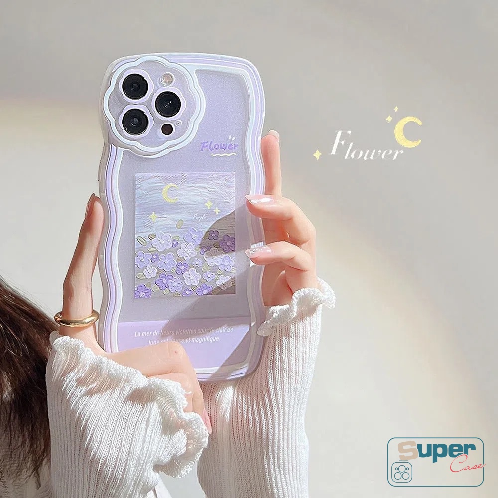 Soft Case Pelindung Kamera Motif Bunga Ungu Untuk iPhone 11 12 13 Pro MAX 6 6s 7 8 Plus XR SE 2020 X XS MAX