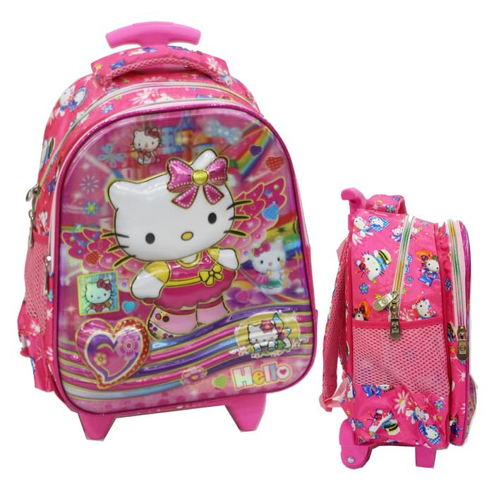 "Tas Anak TK Trolley Import - Hello Kitty 5D Timbul Hologram"