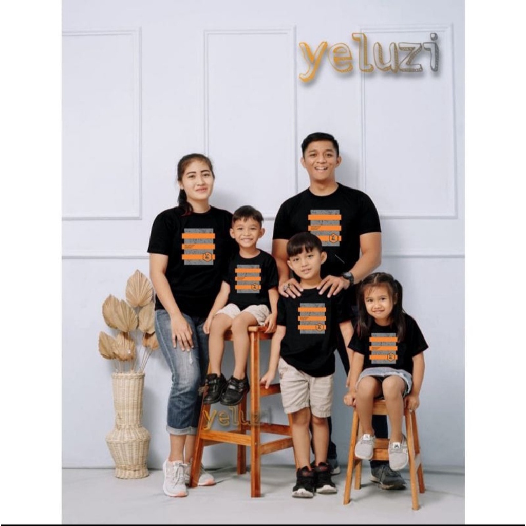 Baju Kaos Pakaian Set Couple Kembaran Sarimbit Keluarga Pasangan Dan Anak Cewek Cowok YELUZI Hitam M