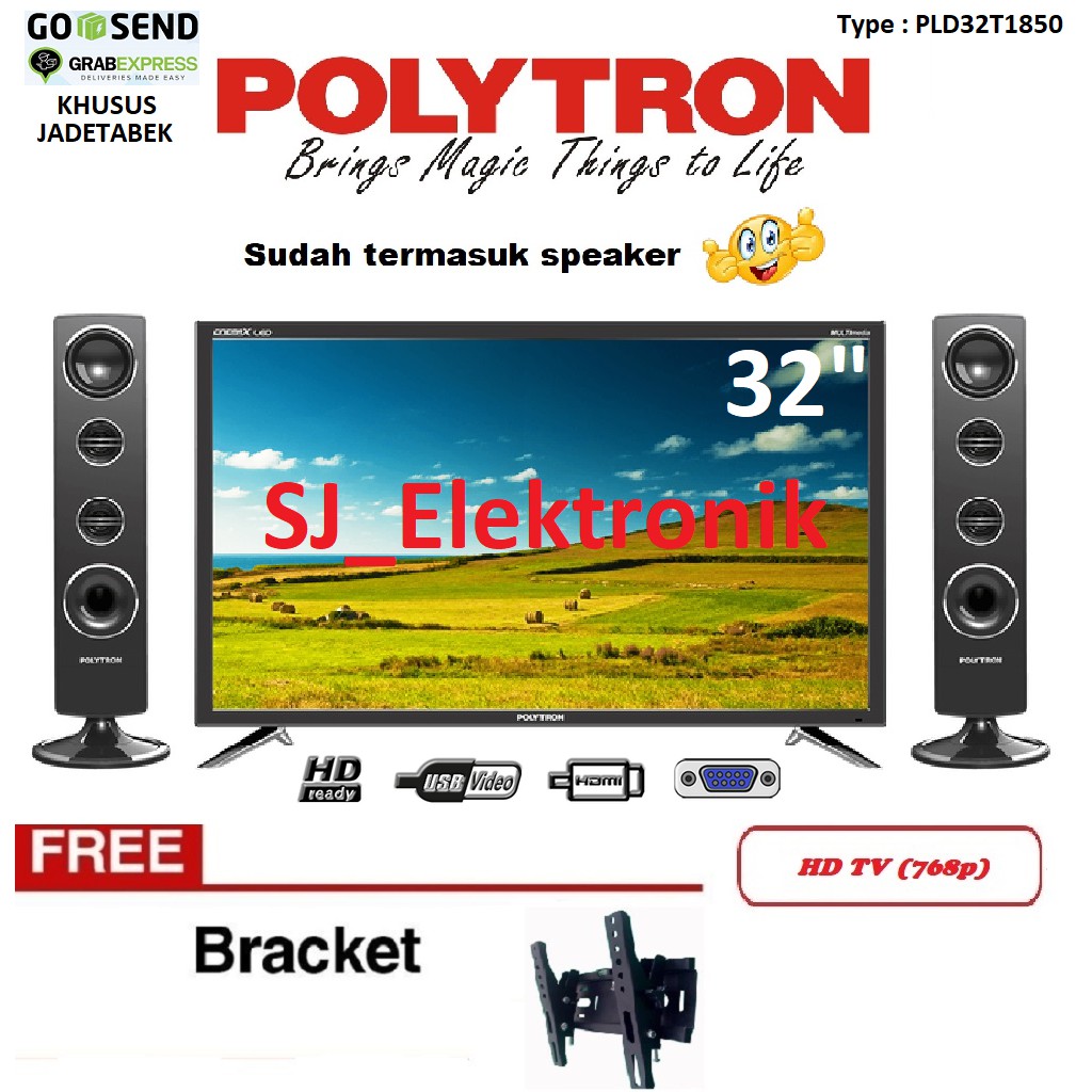 Free Braket LED TV Polytron 32 Inch PLD32T1850 - 32T1850 HDTV Cinemax
