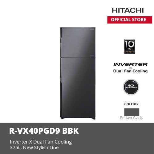 HITACHI KULKAS  R-VX40PGD9 BBK 340 L Stylish Line