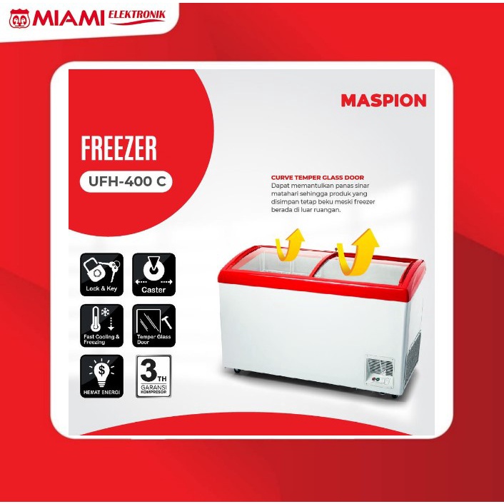 UCHIDA MASPION UFH-400C Chest Freezer 400 Liter 135 Watt Freezer Box