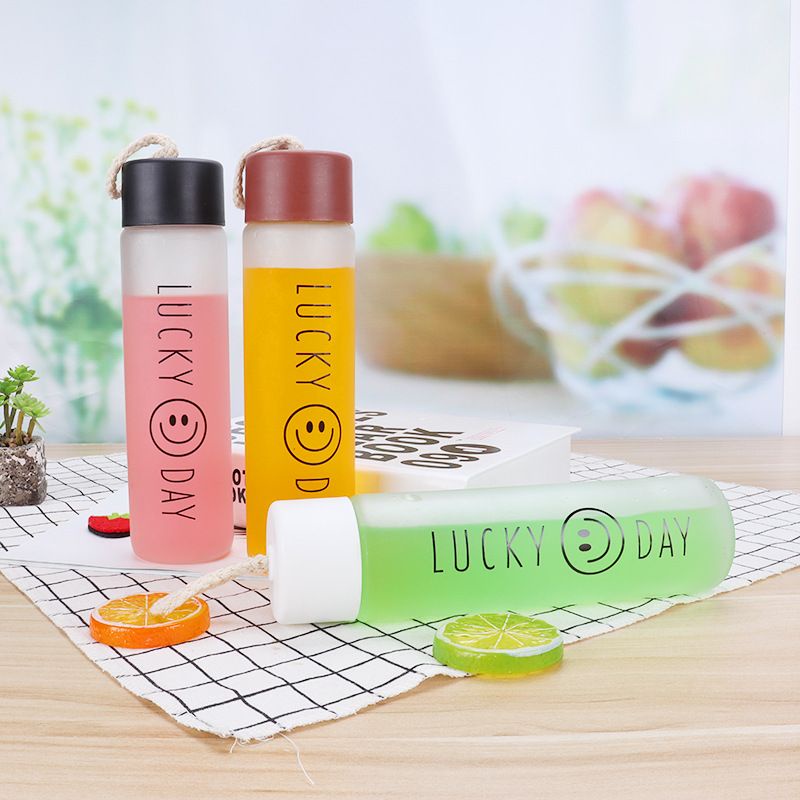 Either.id - Botol Kaca Tumbler Unik Motif Happy Day 350 ML My Bottle Botol Minum Gelas Kaca Vacuum GLASS MATERIAL-4