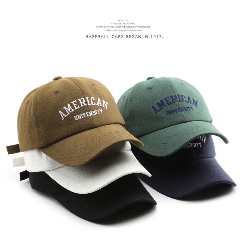 HATSAVENUE-228 Topi Baseball Klip Besi Belakang Bahan Lembut Bordir American University