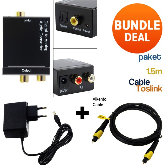 Paket Digital Optic To Analog Rca Audio Converter Plus Kabel Toslink-