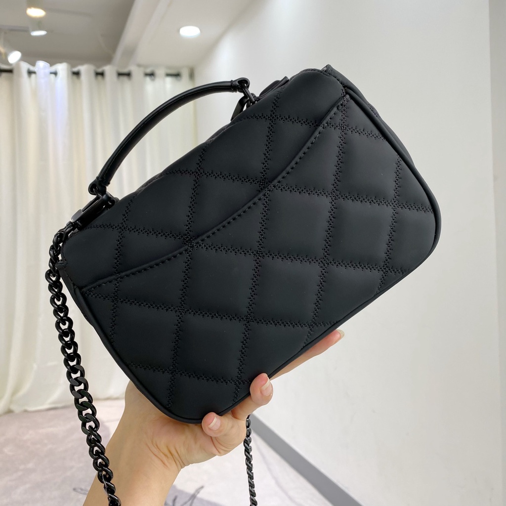 TB  44592  Hmiller series handbag messenger shoulder bag nubuck leather material, rhombus pattern smoked black bronze Hardware