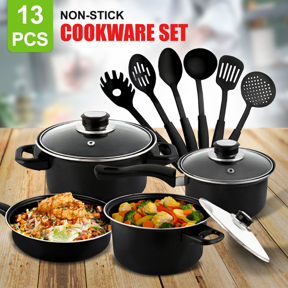 TERBARU!!! Teflon Cookware Set 13 Pcs / Panci Set Spatula / Teflon All In One Warna Merah