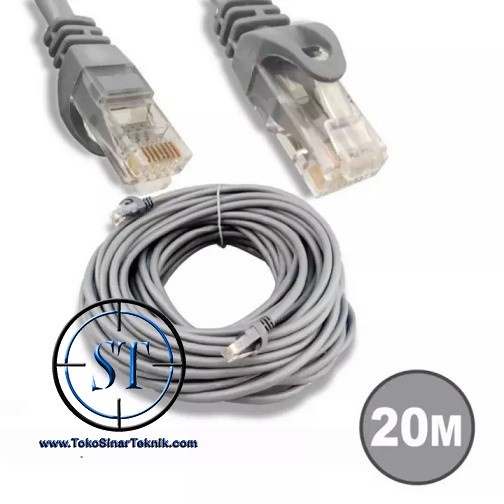 Kabel LAN CAT5E + RJ45 @20M Router Wifi Wireless Acces Point Network Modem Connector Internet Cable 20 Meter Siap pasang