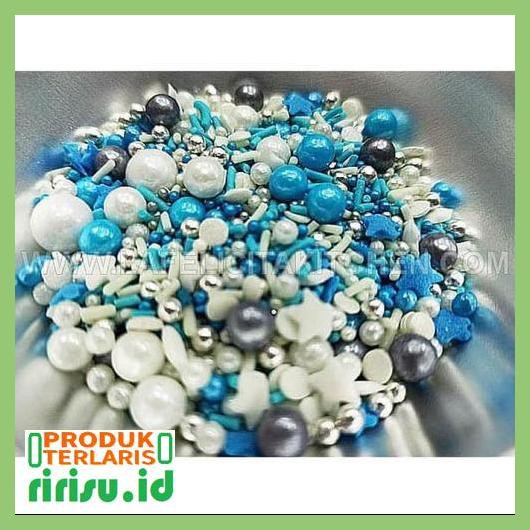 

8Tuf78F7- 10G Sprinkle Blue White Mix Baby Color Pearl Sugar Kue Hiasan Topper 7Ti7Tgjtu-