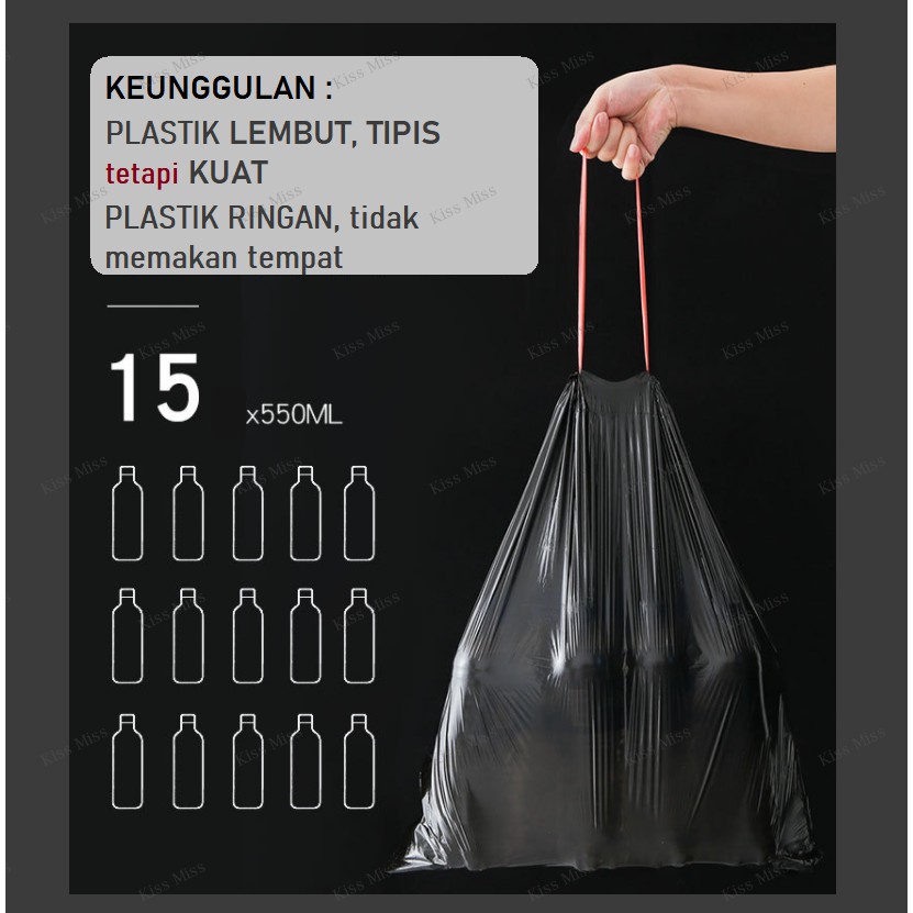 Plastik Sampah TALI SERUT - 45x50 - TIPIS - ROLL - TRASH BAG - GARBAGE - KANTONG - HITAM - SILVER