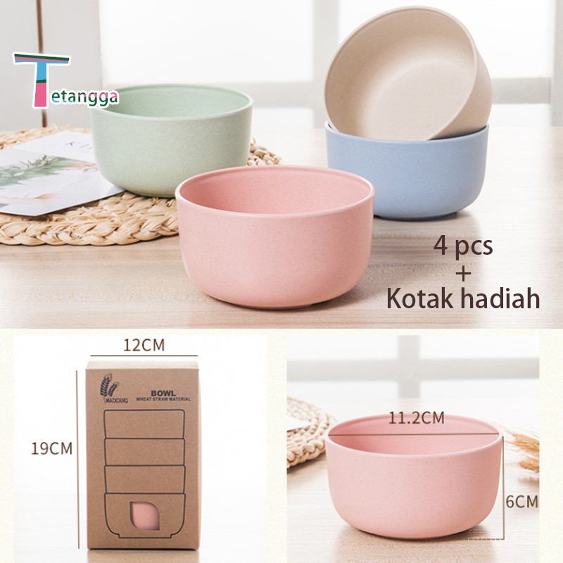 4 IN 1 Mangkok Wheat Straw/Mangkuk Makan Bowl Set 4pcs Warna Warni Wheat Bowl Set Mangkuk Keluarga