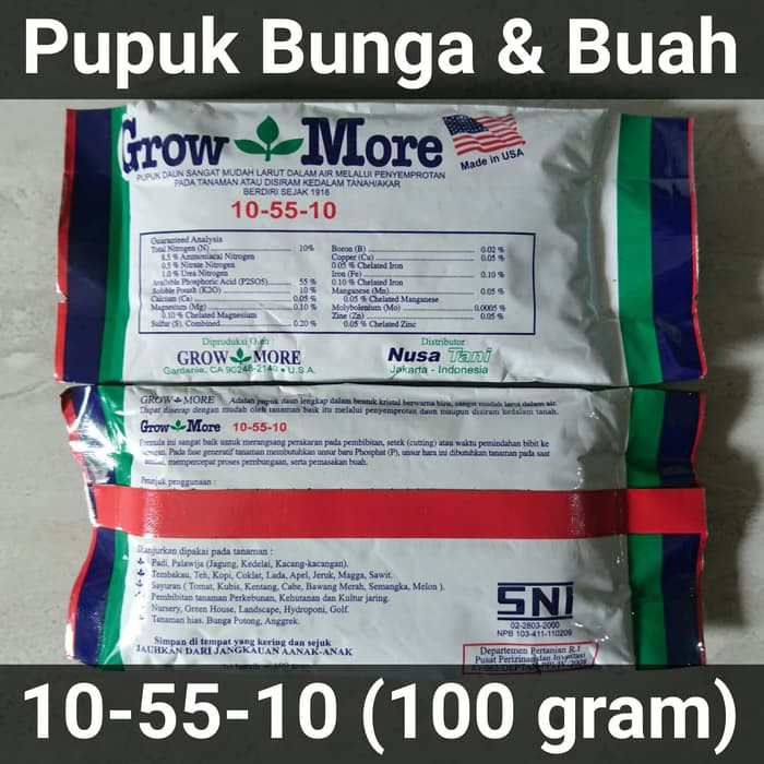 Pupuk Bunga dan Buah GrowMore/Grow More 10-55-10- 100 gram/100gr