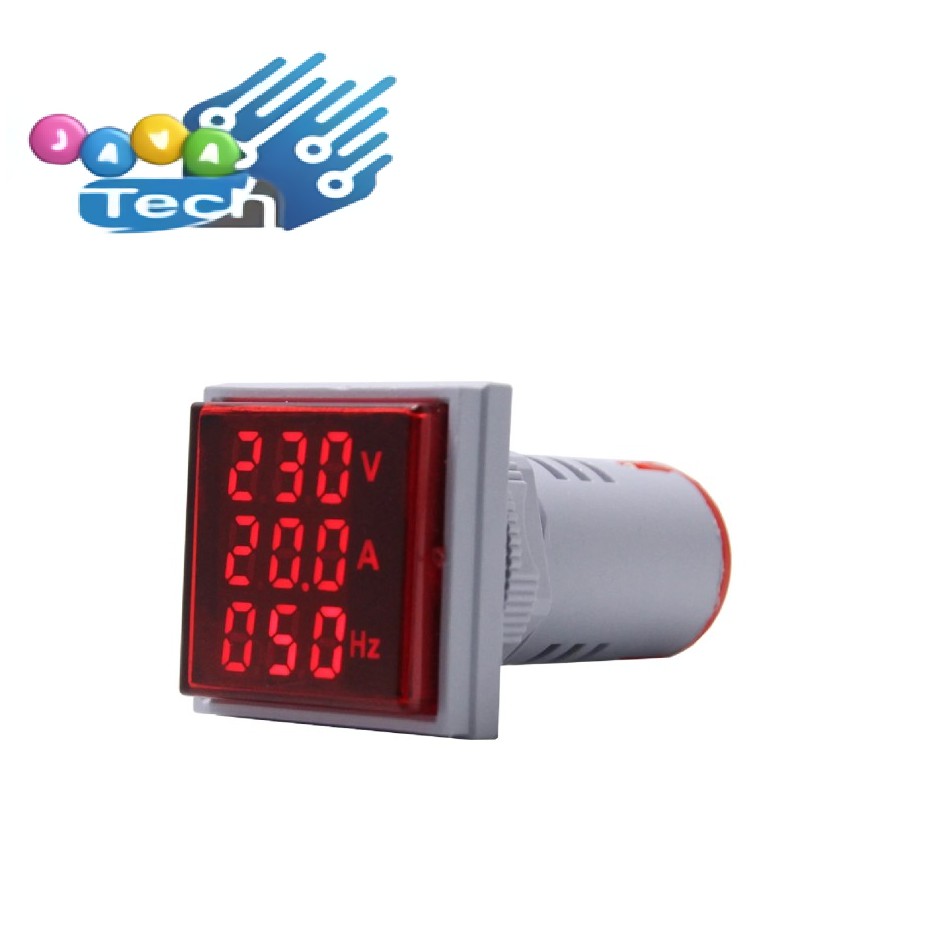 Panel 3 in 1 Voltmeter Amperemeter Frekuensimeter Digital AC 60 - 500V - Merah