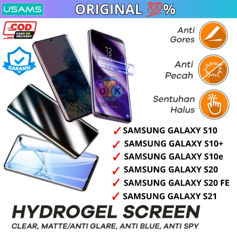 USAMS Hydrogel Anti Gores Blue Light Matte Glare Spy Samsung Galaxy S10 S10e Plus S20 FE S21 Screen