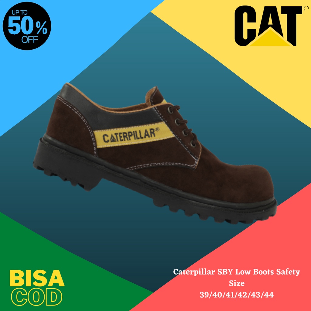 Sepatu Sefti Boots Pria Caterpillar Sby Coklat Safety Shoes Low Boot Ujung Besi Proyek Kerja Outdoor