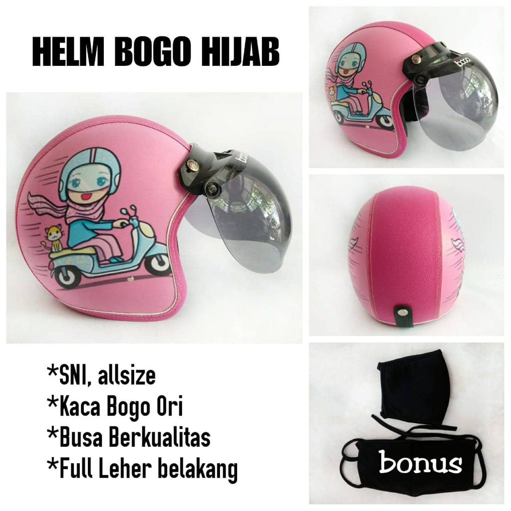 Helm Hijab, Helm Bogo Hijab Pink, Helm Bogo Motif Hijab