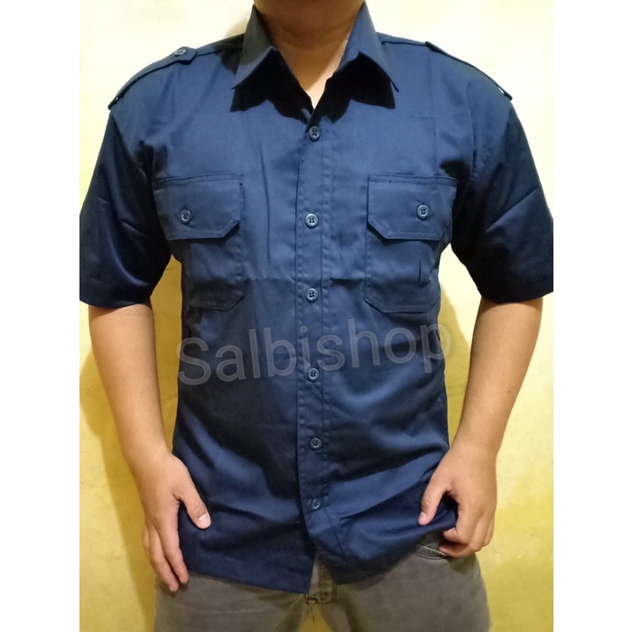TERMURAH- Kemeja PDH hitam biru dongker satpam guru seragam - Navy, M