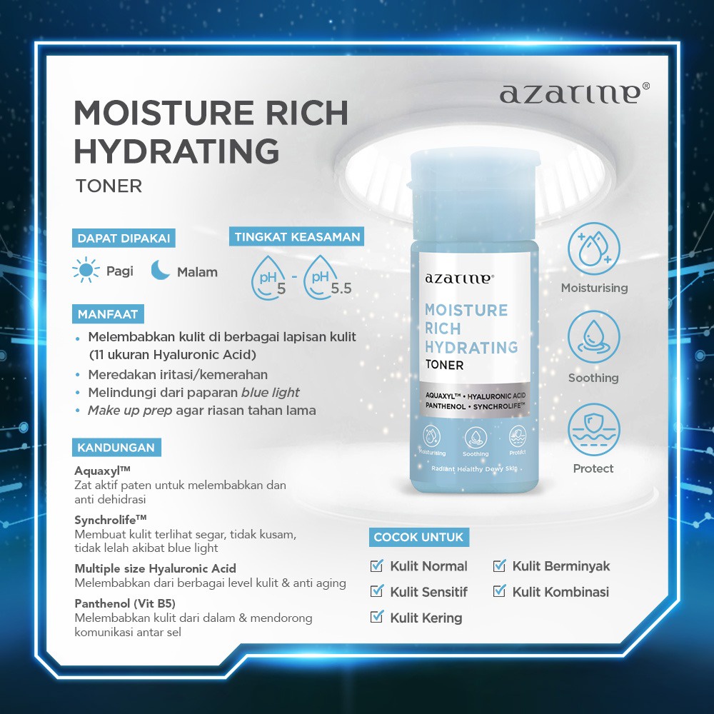 AZARINE Toner 90ml - Mild Purifying | Multi-Acid Glowing | Moisture Rich Hydrating | Daily Beginner Exfoliating Face Toner